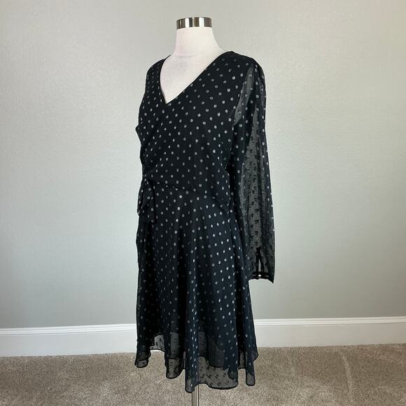 Walter Baker Polka Dot Chiffon Long Sleeve A-Line Dress Black and Silver Size 8 - Picture 4 of 12
